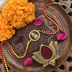 Vriksham Rakshabandhan Kundan Jadau Round Lakshmi Pendant Rakhi-White-G18954