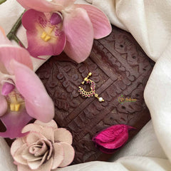 Vriksham Peacock Father Style Press Naths/Nose Pin-Red-Pearl Drop-G20716