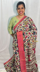 Off white Kalamkari Saree with Kanchi Border-VS4151