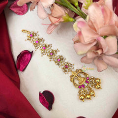 Vriksham Elegant Lakshmi Style With  Leaf Chain Kundan Jadau Maang Tikka-Gold Bead-J4255