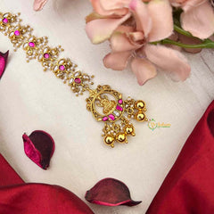 Vriksham Elegant Lakshmi Style With  Leaf Chain Kundan Jadau Maang Tikka-Gold Bead-J4255