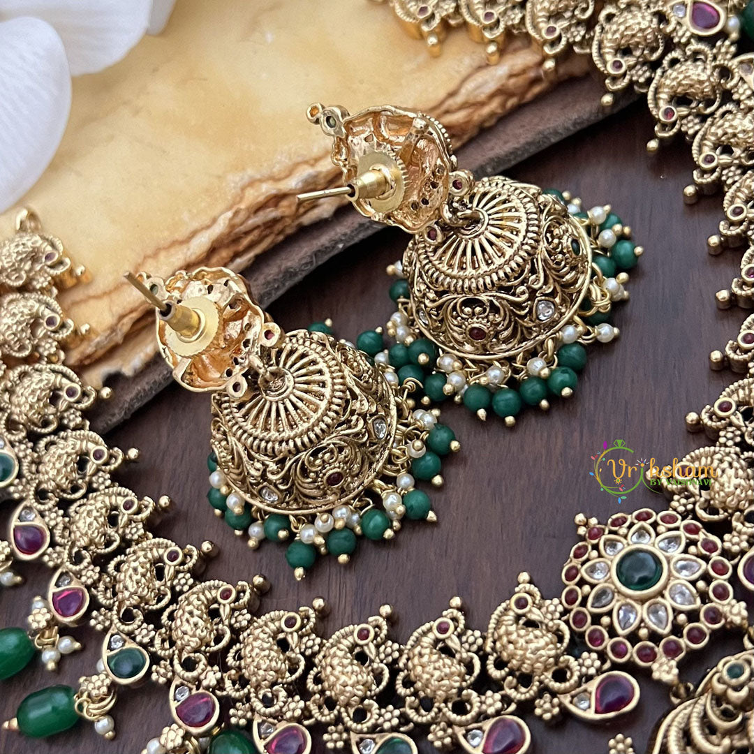 Vriksham Gold Look Alike Elegant Pendant Short Neckpiece-Peacock-Green Bead-G17857