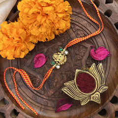 Vriksham RakshaBandhan Kundan Jadau Lakshmi Pendant Rakhi-Green White-G18969