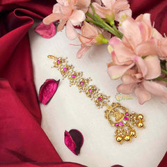 Vriksham Elegant Lakshmi Style With  Leaf Chain Kundan Jadau Maang Tikka-Gold Bead-J4255