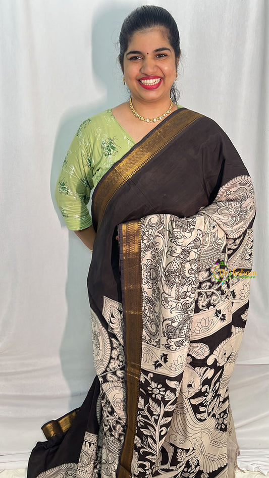 Black Kalamkari Saree with Nizam Border-VS4153