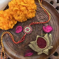 Vriksham Rakshabandhan Kundan Jadau Floral Pendant Rakhi-Red White-G18957