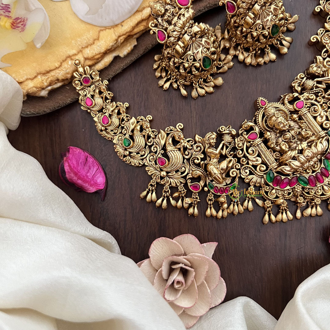 Vriksham Exquisite Lakshmi Jadau Short Neckpiece-Red Green-G17831