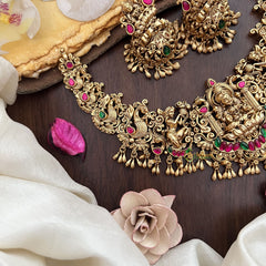 Vriksham Exquisite Lakshmi Jadau Short Neckpiece-Red Green-G17831