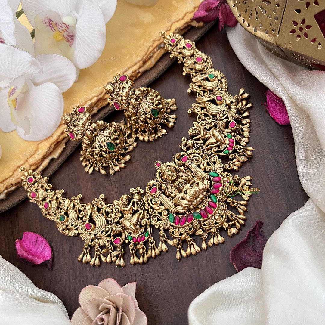 Vriksham Exquisite Lakshmi Jadau Short Neckpiece-Red Green-G17831