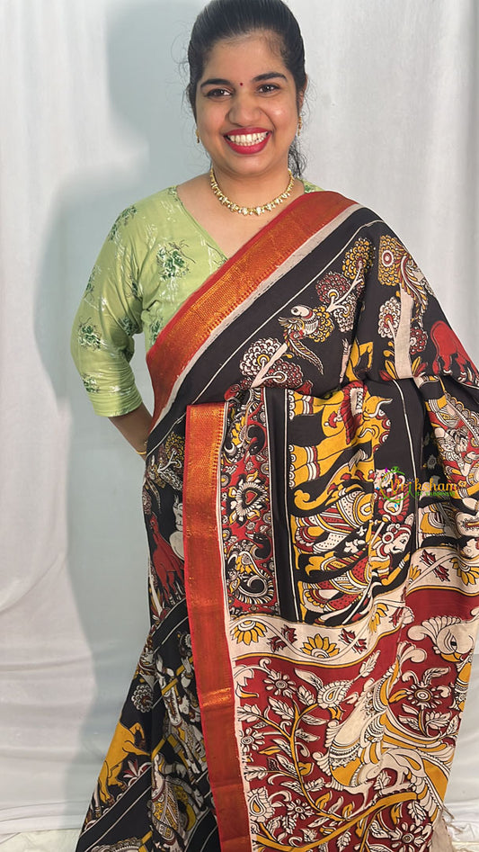 Black Kalamkari Saree with Nizam Border-VS4147