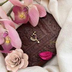 Vriksham Peacock Father Style Press Naths/Nose Pin-Red White-Pearl Drop-G20715