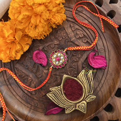 Vriksham Rakshabandhan Kundan Jadau Floral Pendant Rakhi-Red White-G18956