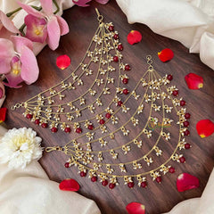 Vriksham Bridal 5-Layer Royale Stone & Pearls Droplet Red Bead Maatil-G21417