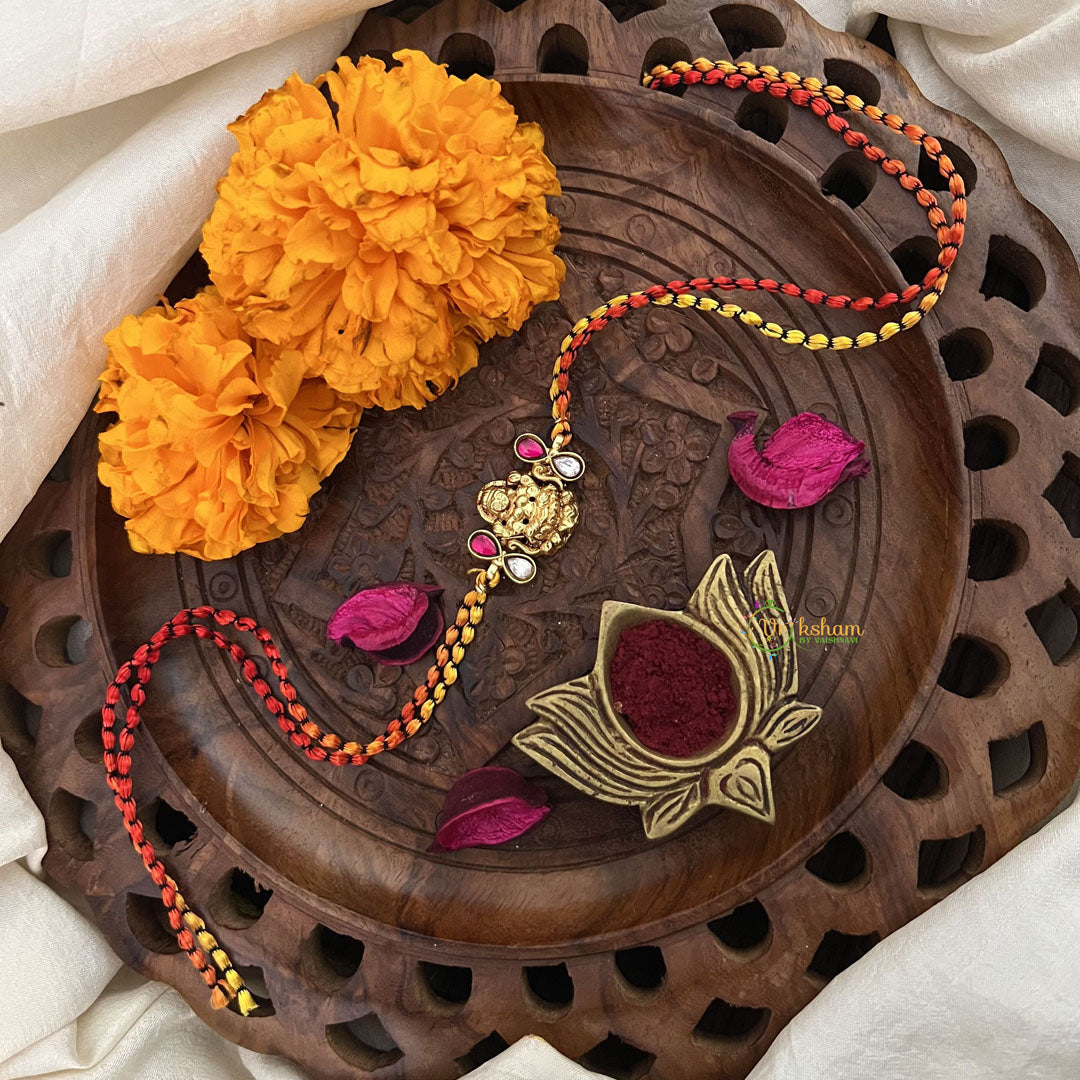 Vriksham RakshaBandhan Kundan Jadau Lakshmi Pendant Rakhi-Red White-G18973