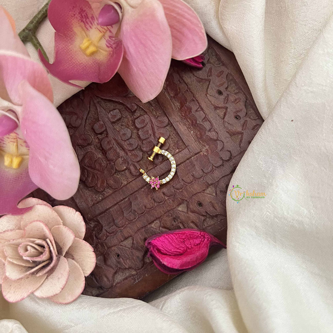 Vriksham Star Half Circle Press Naths/Nose Pin-Red White-G20727