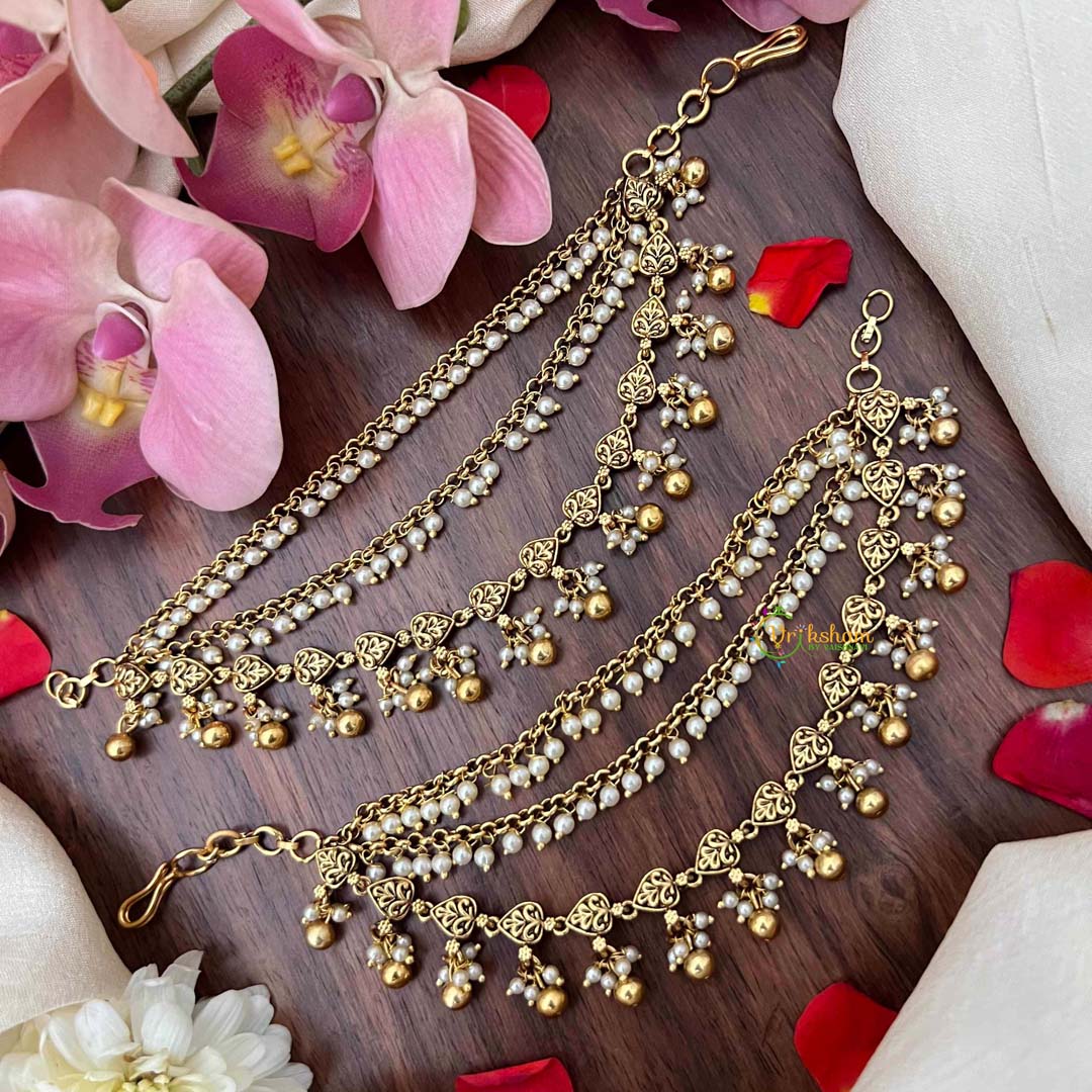 Vriksham Classic Temple Leaf Style Gold-Finish 3 Layer With Pearls Maatil-G21404