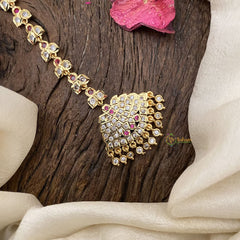 Vriksham Vintage AD Stone Maang Tikka-Red-Pearl-G17170