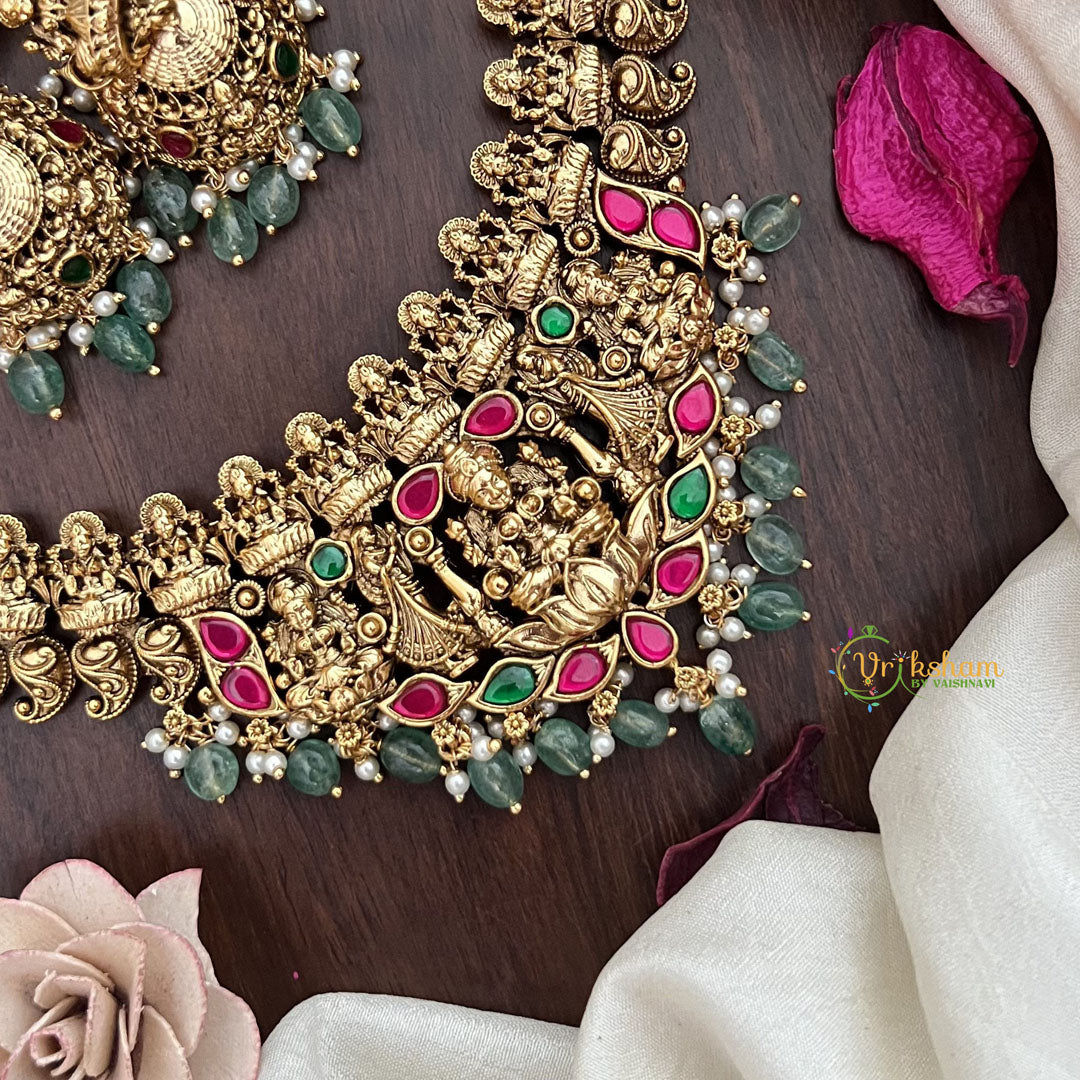 Vriksham Elegant Lakshmi Jadau Short Neckpiece-Pastel Green Bead-G17844