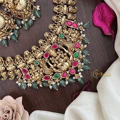 Vriksham Elegant Lakshmi Jadau Short Neckpiece-Pastel Green Bead-G17844