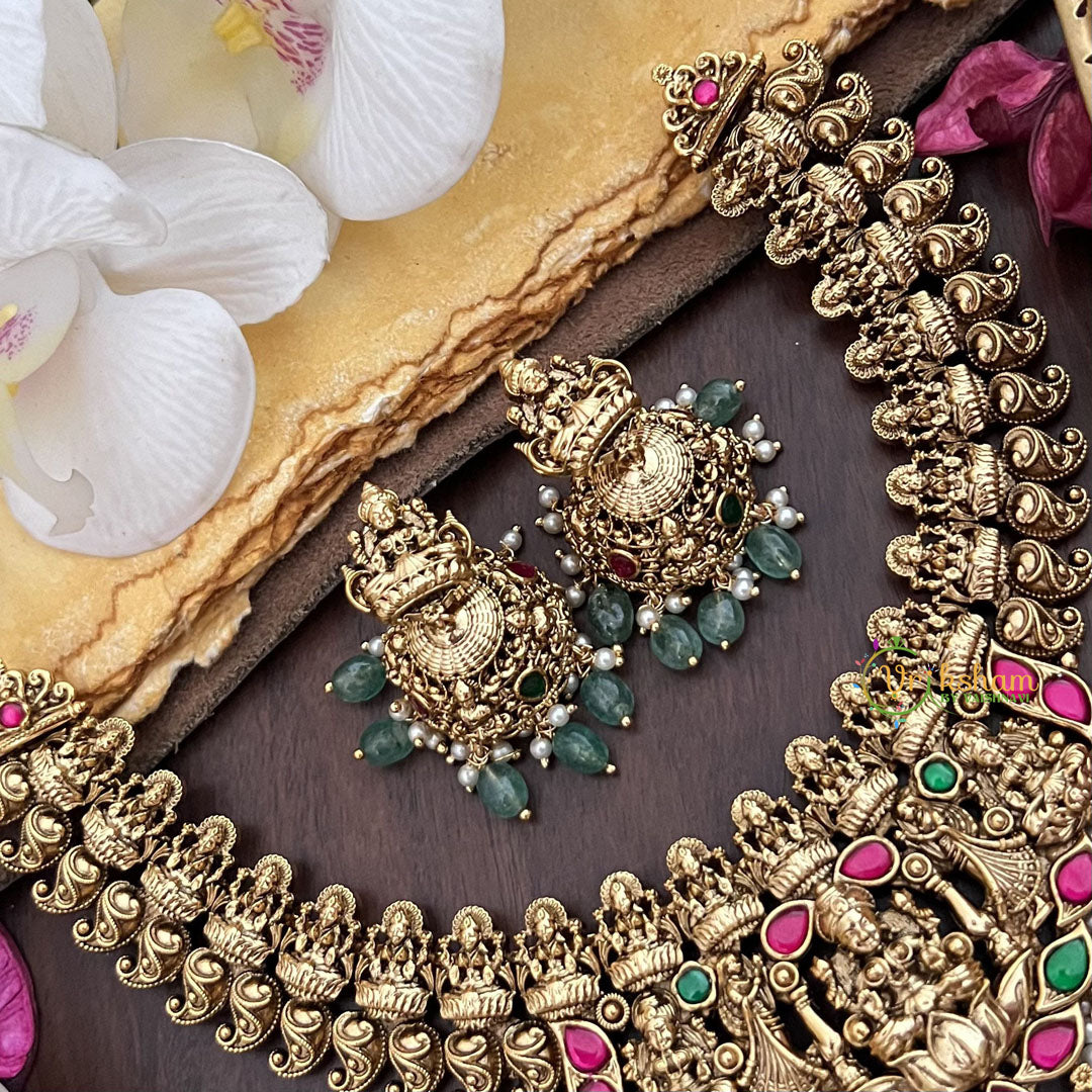 Vriksham Elegant Lakshmi Jadau Short Neckpiece-Pastel Green Bead-G17844