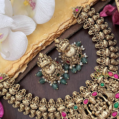 Vriksham Elegant Lakshmi Jadau Short Neckpiece-Pastel Green Bead-G17844