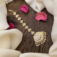 Vriksham Vintage AD Stone Maang Tikka-Red-Pearl-G17170