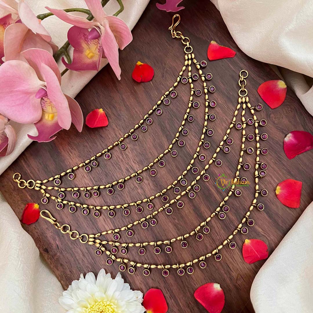 Vriksham Vintage Gold Finish With Petite Red Drops 3-Layer Maatil-G21412