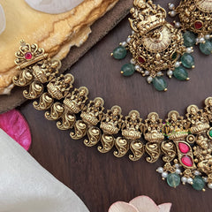 Vriksham Elegant Lakshmi Jadau Short Neckpiece-Pastel Green Bead-G17844