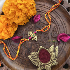 Vriksham Rakshabandhan Kundan Jadau Shree Ganesha Pendant Rakhi-Green Red-G18964