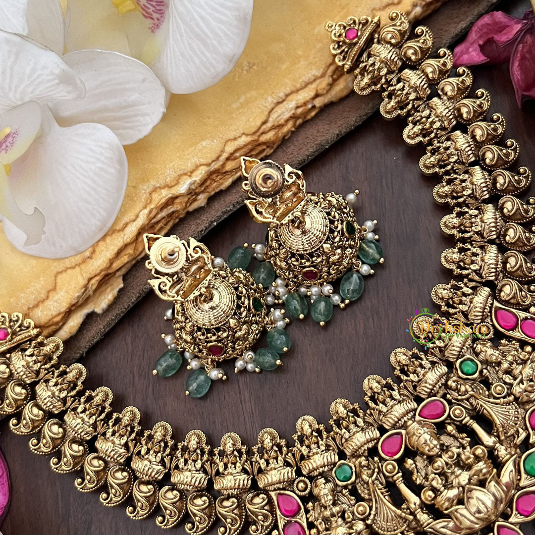 Vriksham Elegant Lakshmi Jadau Short Neckpiece-Pastel Green Bead-G17844