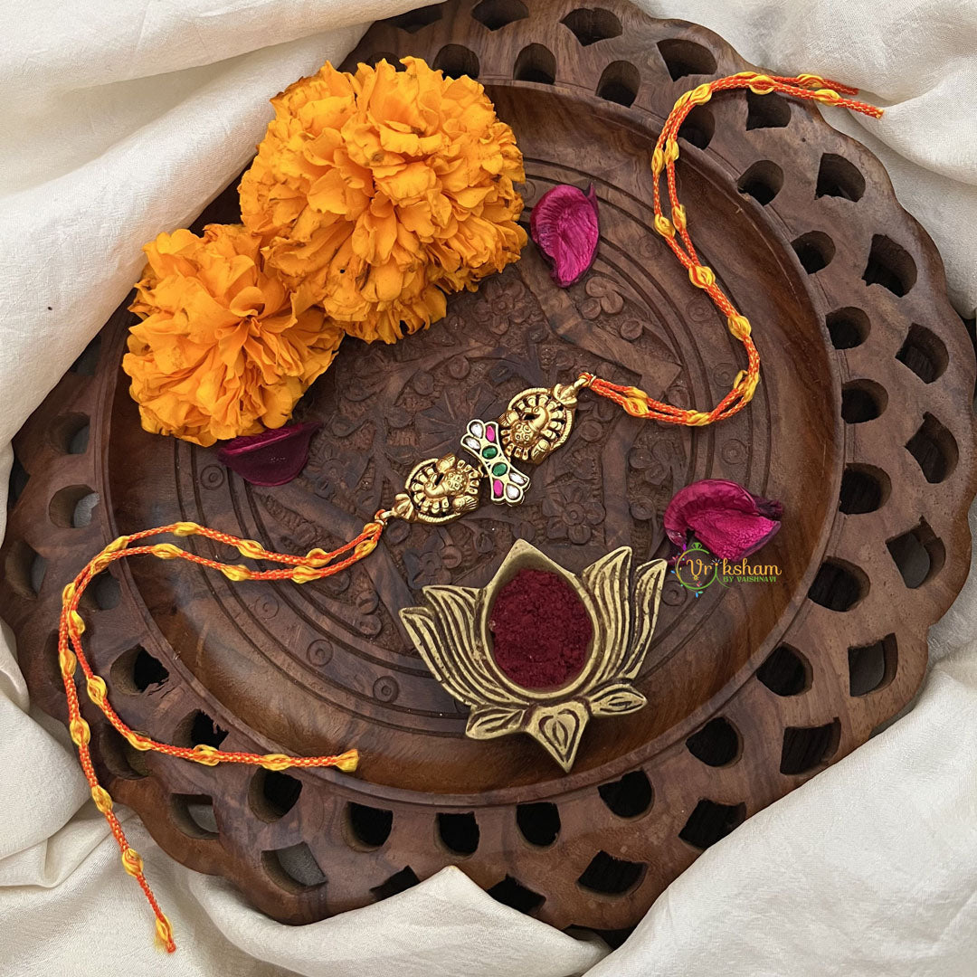 Rakshabandhan Kundan Mayil Rakhi-White Green Red-G13053