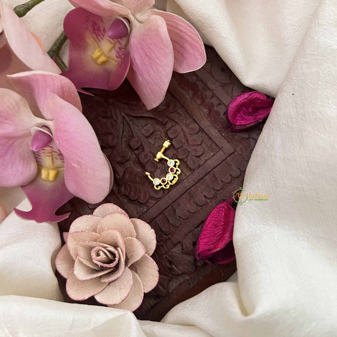 Vriksham Floral Design Press Naths/Nose Pin-Red White-G20757