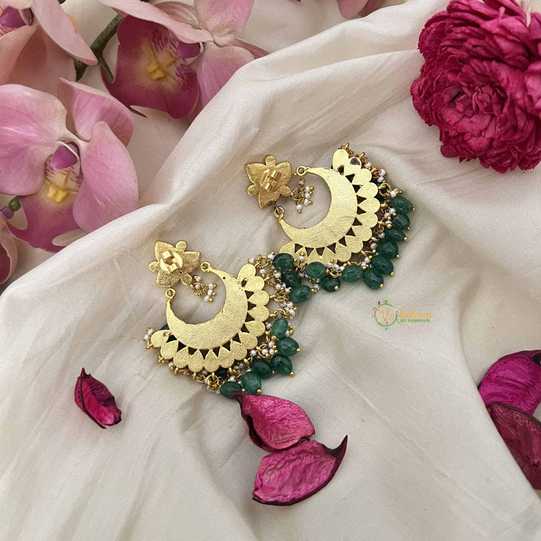 Vriksham Traditional Crescent Chandbalis  Kundan Jadau Earring-Red White & Green-Green Bead-J3626