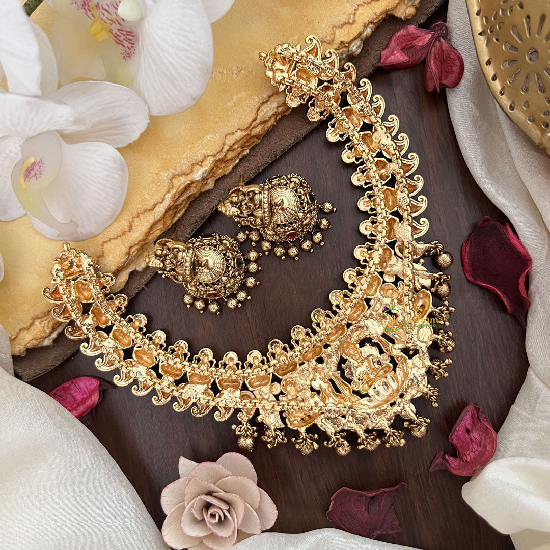 Vriksham Elegant Lakshmi Jadau Short Neckpiece-Gold Bead-G17839