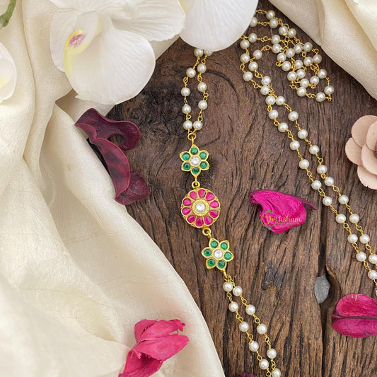 Vriksham Exclusive Floral Moggapu Pearl Chain-Red Green-J2655