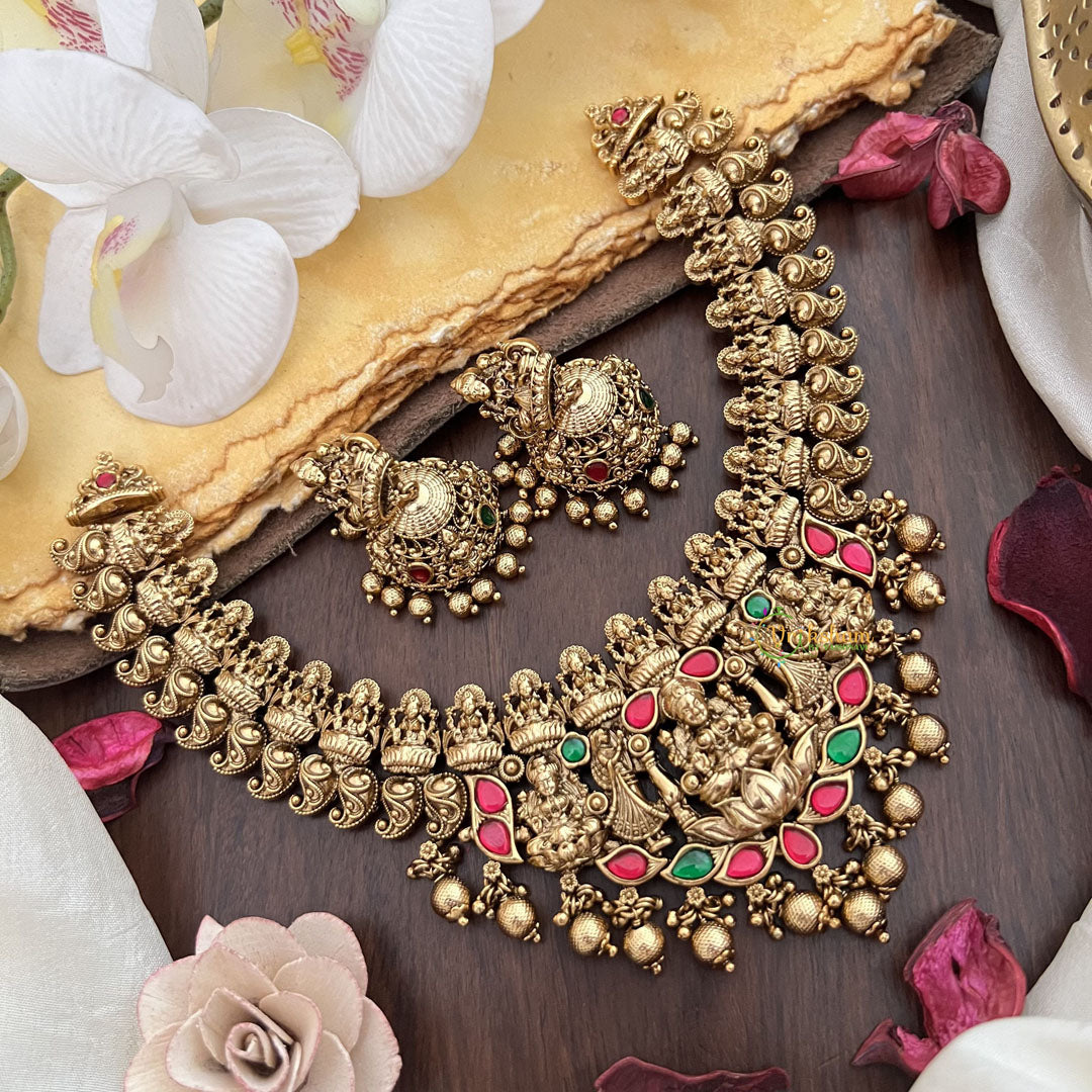 Vriksham Elegant Lakshmi Jadau Short Neckpiece-Gold Bead-G17839