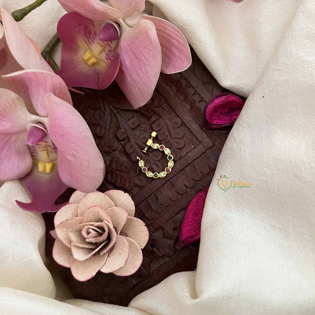 Vriksham Classic Round & Pear Style Press Naths/Nose Pin-Red White & Green-G20738