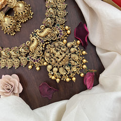 Vriksham Dual Peacock With Lakshmi Pendant Short Neckpiece-Gold Bead-G17855