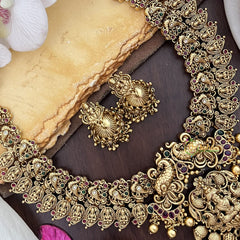Vriksham Dual Peacock With Lakshmi Pendant Short Neckpiece-Gold Bead-G17855