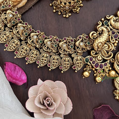 Vriksham Dual Peacock With Lakshmi Pendant Short Neckpiece-Gold Bead-G17855