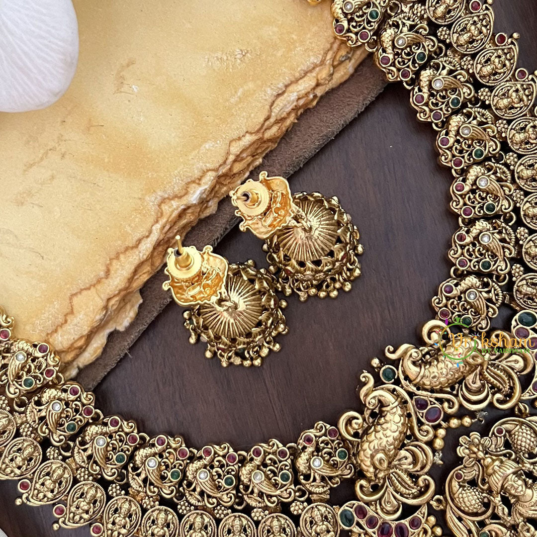 Vriksham Dual Peacock With Lakshmi Pendant Short Neckpiece-Gold Bead-G17855