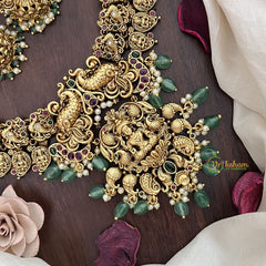 Vriksham Dual Peacock With Lakshmi Pendant Short Neckpiece-Pastel Green Bead-G17834