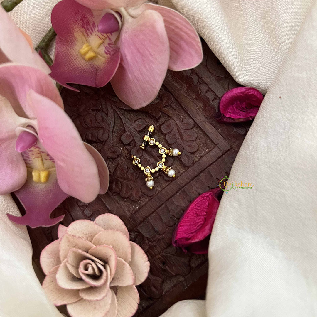 Vriksham Simple 3 Pearls Motif Press Naths/Nose Pin-White-G20719