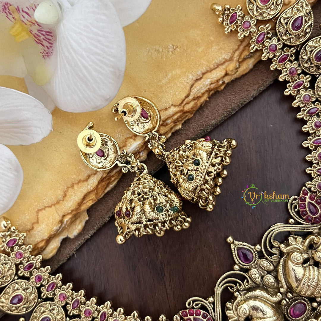 Vriksham Dual Peacock With Maanga Pendant Short Neckpiece-Red-Gold Bead-G17832