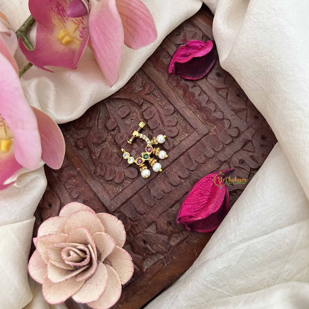 Vriksham Elegant Pear Style Press Naths/Nose Pin-Red White & Green-Pearl-G20713