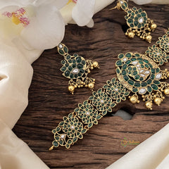 Vriksham Exclusive High Neck Choker-Green-Gold Bead-G15802