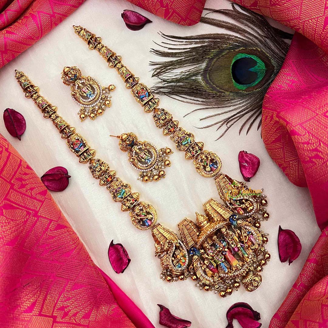 Vriksham Classic Gold Look Shiv-Parvati Antique Enamel Temple Haram-Gold Bead-G22052