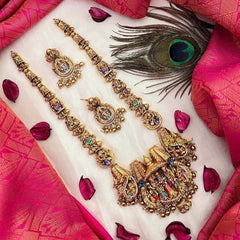 Vriksham Classic Gold Look Shiv-Parvati Antique Enamel Temple Haram-Gold Bead-G22052