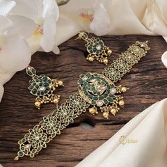 Vriksham Exclusive High Neck Choker-Green-Gold Bead-G15802