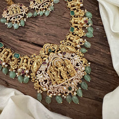 Elegant AD Stone Ram Parivar Neckpiece-Aqua Green Beads-Pearls-G12707